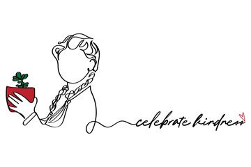 line art of little girl holding beautiful flowers for the loved ones. Giving flowers is the gesture of love and kindness. Celebrate kindness. Kind is cool. Daughters day vector art.