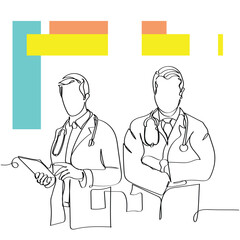  line art of doctors. Vector art concept. Medicine and highest academic degree. Health care. Physicians vector concept art. One line art. Minimalism.