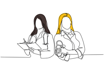  line art of doctors. Vector art concept. Medicine and highest academic degree. Health care. Physicians vector concept art. One line art. Minimalism.