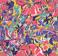 Summer floral pattern looking like unfinished watercolors, perfect for textiles and decoration