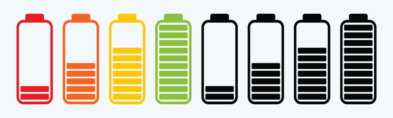 Battery charging level indicator icons - İllüstrasyon