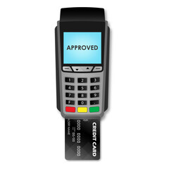 POS - Point of Sale Terminal, Credit Card Reader Machine or Payment Machine for Credit Card. Vector Illustration. 