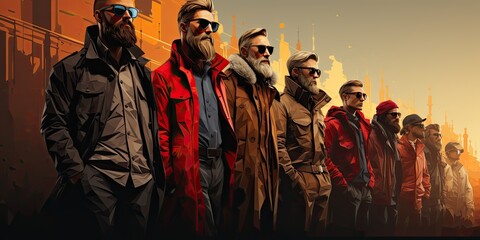 Fototapeta na wymiar Illustration of elegant men in a row. Men's fashion concept. Generative AI