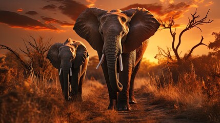 Obraz premium Group of elephants in the African savanna. Generative AI