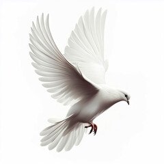 flying white dove on a white background. ai generative