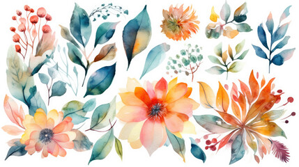 Elegant watercolor style floral art on a pure white canvas, showcasing nature's beauty with soft strokes