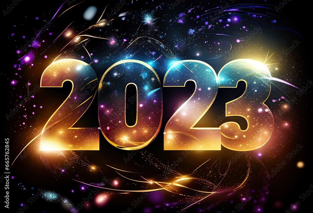 Poster 2023 block letters graphic gold backdrop generative ai