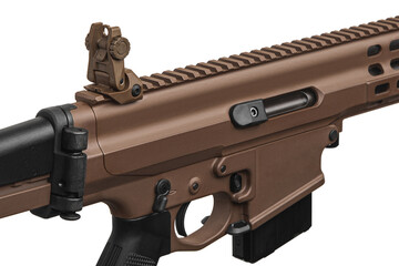 Modern brown automatic rifle. Weapons for police, special forces and the army. Automatic carbine...