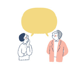 吹き出しと笑顔のシニアカップル