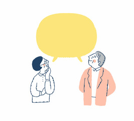 吹き出しと笑顔のシニアカップル