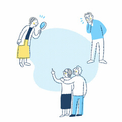 さまざまな方向を見ている数人のシニア男女