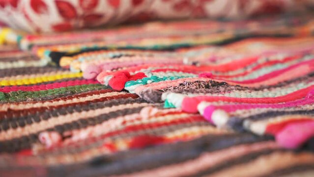Close up striped color fabric bedouin carpet