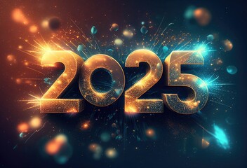 2025 Graphic Blue Gold Background Generative AI