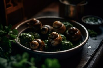 Fototapeta premium Delicious escargot. Generative AI