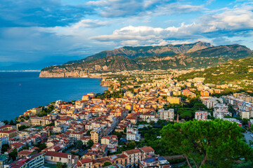Aerlial view of Sorrento and the Bay of Naples in Italy