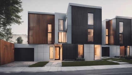 Modern cubic private houses. Minimalist and stylish exterior architecture. - obrazy, fototapety, plakaty