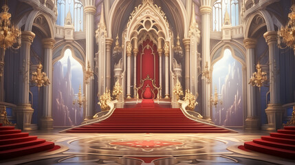 Obraz premium A fantasy empty throne in hall cathedral background of castle gothic