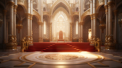 Obraz premium A fantasy empty throne in hall cathedral background of castle gothic