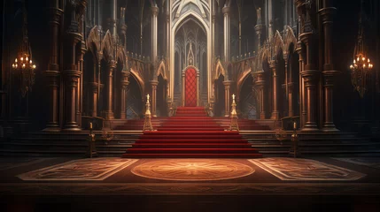 Foto op Canvas A fantasy empty throne in hall cathedral background of castle gothic © Pemika