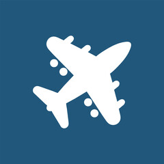 Fototapeta na wymiar Airplane icon on blue background field