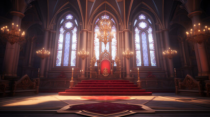 Fototapeta premium A fantasy empty throne in hall cathedral background of castle gothic