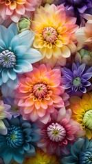 Fototapeta na wymiar A Photograph capturing a surreal fusion of vibrant blooms - blossoms set ablaze in a kaleidoscope of colors, radiating ethereal tranquility and boundless beauty.