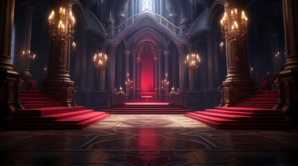 A fantasy empty throne in hall cathedral background of castle gothic - obrazy, fototapety, plakaty