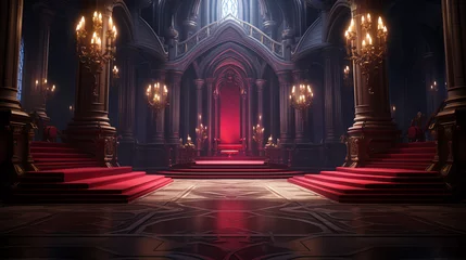 Fotobehang A fantasy empty throne in hall cathedral background of castle gothic © Pemika