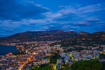 Panoramic view of Sorrento in Italy at dusk