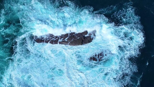 Coastal landscape in Punta Ballota. Sea cliffs near the town of Tagle. Aerial view from a drone. Suances Municipality. Cantabrian Sea. Cantabria. Spain. Europe