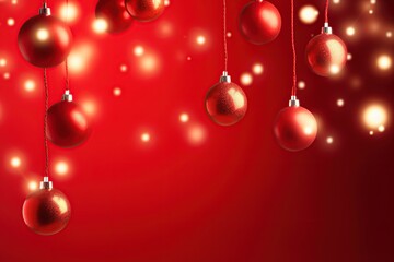 Fototapeta na wymiar Christmas holiday balls hanging on red background