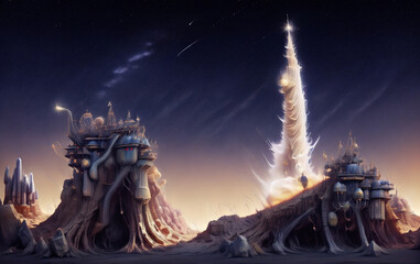 space mysticism abstraction fantasy desert buildings caves - obrazy, fototapety, plakaty
