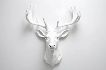 Poster minimalistic white deer head on a white wall © Ocharonata
