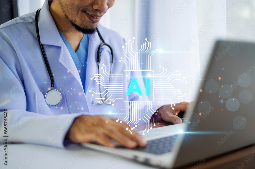 Poster doctor ai learning for patient, ai artificial intelligence in modern medical technology and iot auto