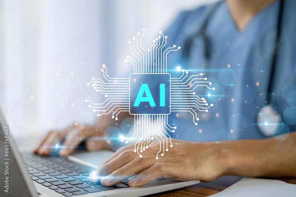 Poster doctor ai learning for patient, ai artificial intelligence in modern medical technology and iot auto