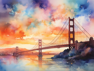 Obraz premium San Francisco States Watercolor Art Print | States Poster | Cityscape Wall Art | Art Decor