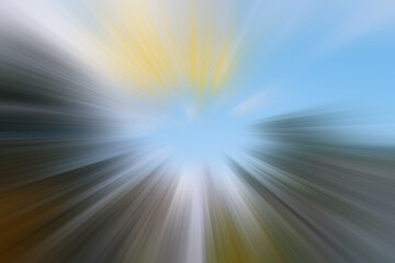 Natural linear blur with sky, sun and trees