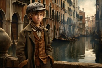 Captivating Child old venice. Italy travel canal. Generate Ai