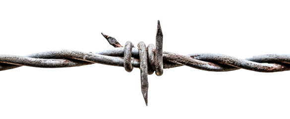 A piece of stretched barbed wire with one sharp coil. Isolated on a transparent background