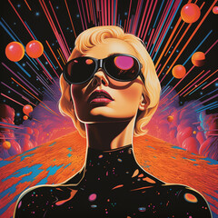 a beautiful blonde space woman in retro illustration