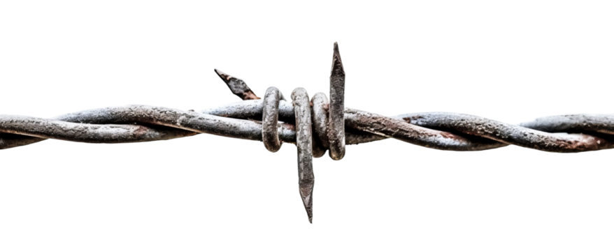 A piece of stretched barbed wire with one sharp coil. Isolated on a transparent background