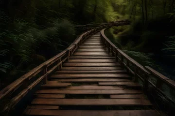 Afwasbaar Fotobehang Bosweg wooden bridge in the forest