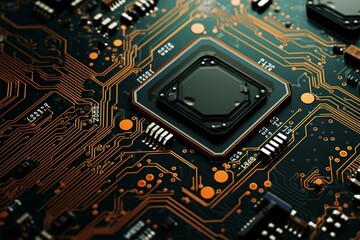 Fototapeta premium A 2D flat texture image of a circuit board represents technological advancement