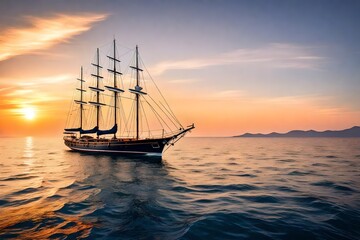 sailing ship in the sunset