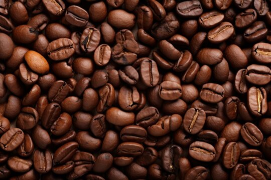 Whole Brown coffee beans. Seed cafe texture. Generate Ai