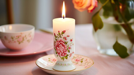 A delicate porcelain candlestick with hand-painted floral motifs, embodying the artistry of fine china