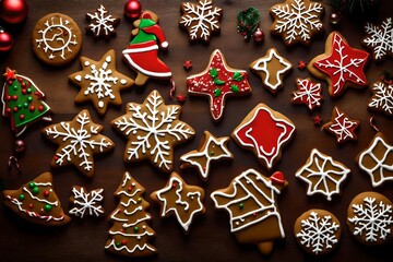 christmas cookies on wooden background