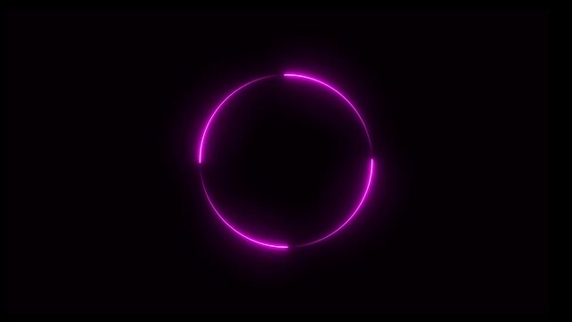 Neon light circle of purple color ring. Abstract technology, science, engineering artificial intelligence and rotated. Continuous loop 4k video animation	