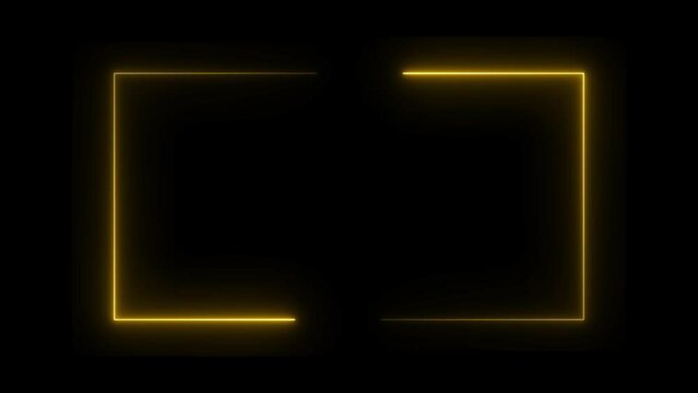 Abstract glowing yellow neon frame rectangle animation background 4k video