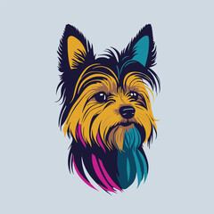 Illustration of yorkshire terrier head,  cute puppy, can be use as logo - obrazy, fototapety, plakaty